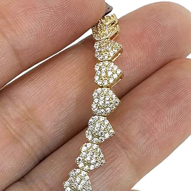 7.00CTW CZ 14K Real Gold 5.5mm Heart Tennis Necklace 18"