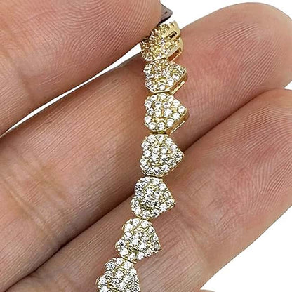 7.00CTW CZ 14K Real Gold 5.5mm Heart Tennis Necklace 18"