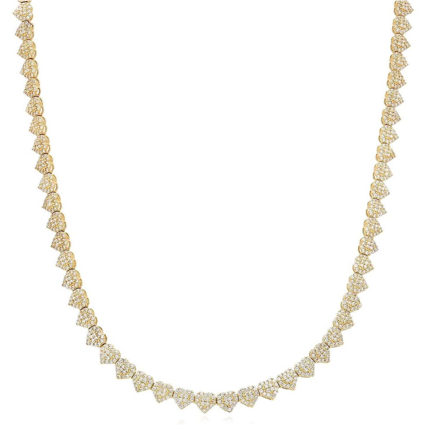 7.00CTW CZ 14K Real Gold 5.5mm Heart Tennis Necklace 18"