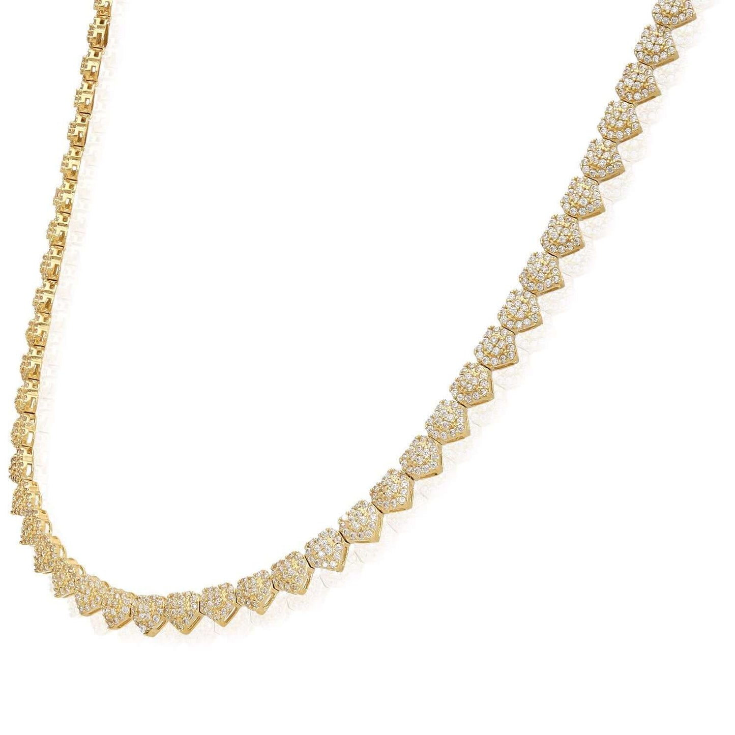 7.00CTW CZ 14K Real Gold 5.5mm Heart Tennis Necklace 18"