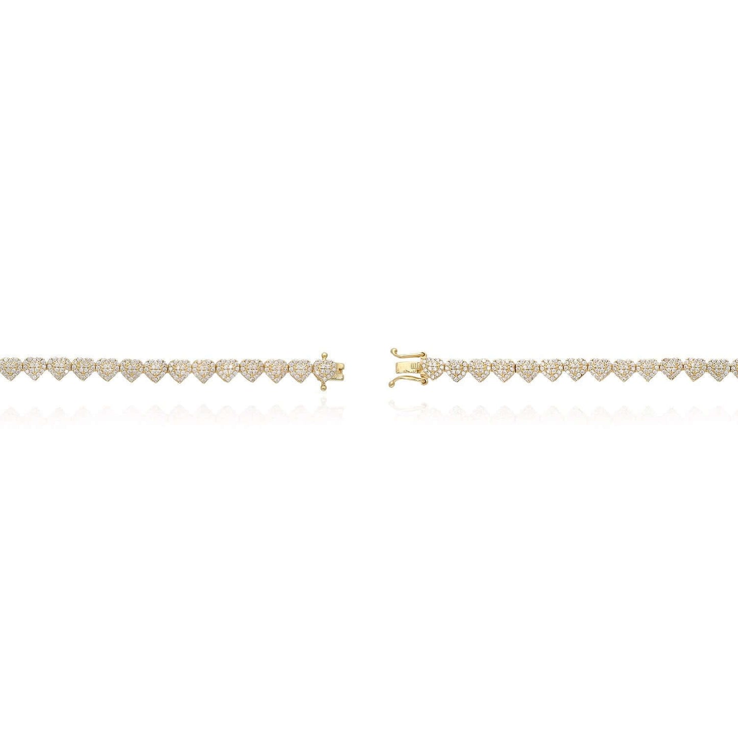 7.00CTW CZ 14K Real Gold 5.5mm Heart Tennis Necklace 18"