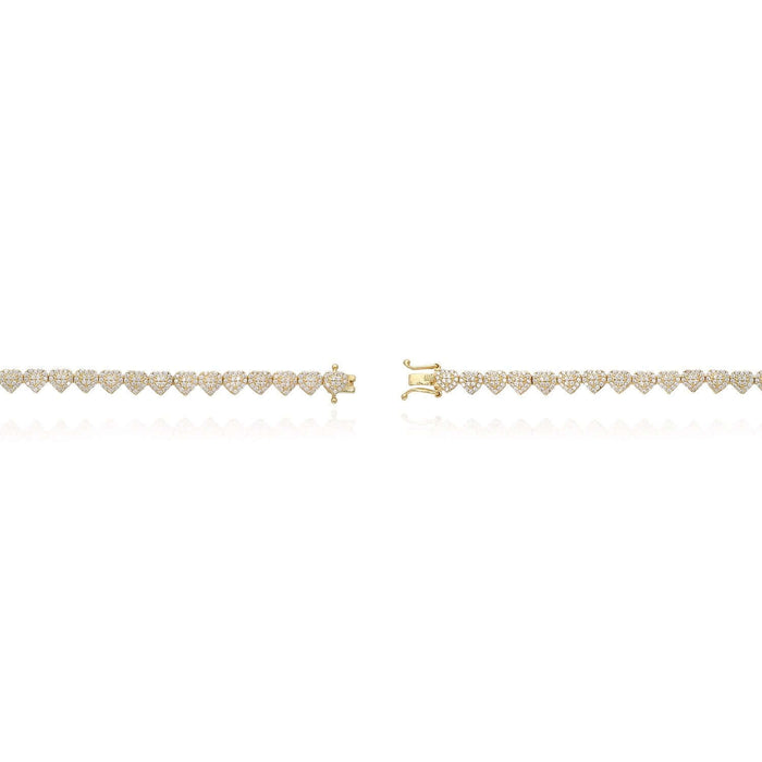 7.00CTW CZ 14K Yellow Gold 5.5mm Heart Tennis Necklace 18" - WJD Exclusives