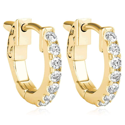 0.30CTW Real Diamond 14K Gold Round Huggie Hoop Earrings 14mm