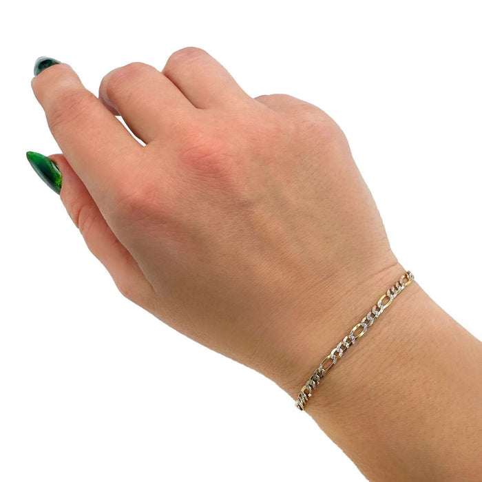 14K Gold - Filled 3.5mm Diamond - Cut Figaro Bracelet (Solid Links) 8" - WJD Exclusives