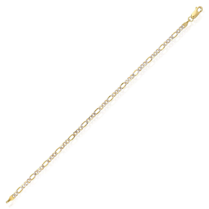 14K Gold - Filled 3.5mm Diamond - Cut Figaro Bracelet (Solid Links) 8" - WJD Exclusives