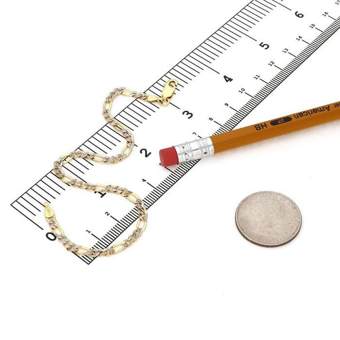 14K Gold - Filled 3.5mm Diamond - Cut Figaro Bracelet (Solid Links) 8" - WJD Exclusives