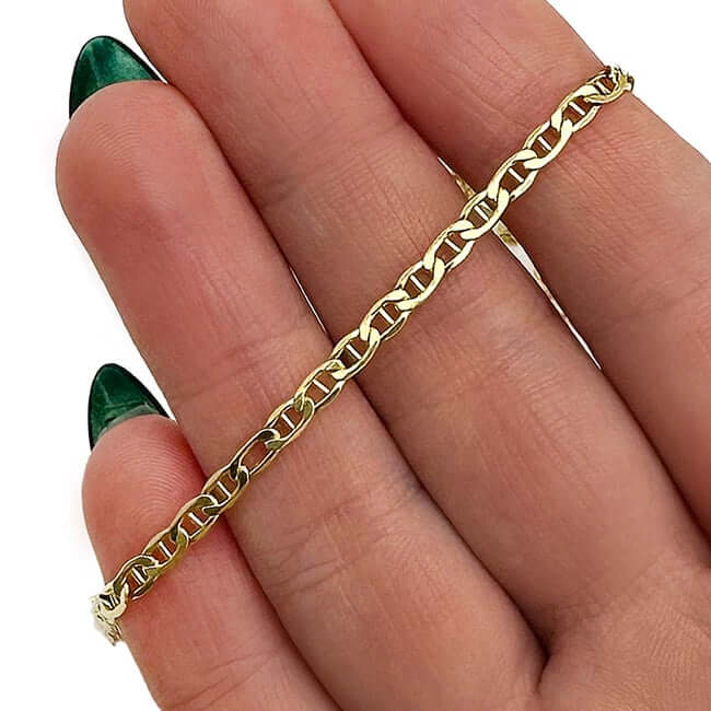 14K Gold - Filled 3mm Anchor Mariner Chain (Solid Links) 20" - 24" - WJD Exclusives