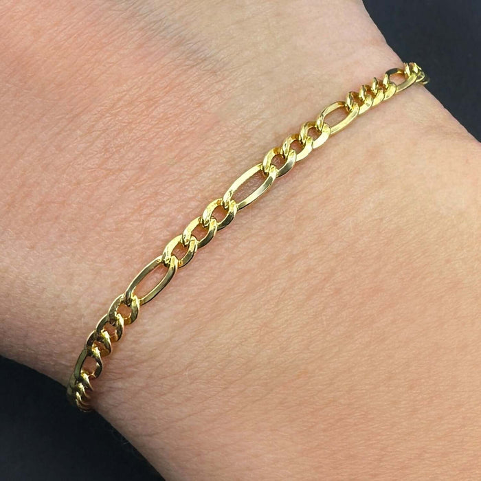 14K Gold-Filled 3mm Figaro Bracelet (Solid Links) 8"