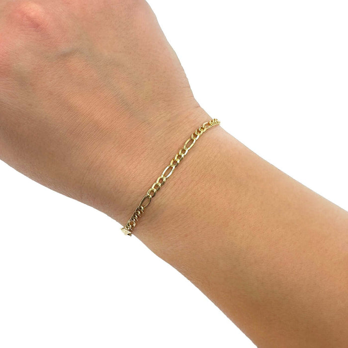 14K Gold-Filled 3mm Figaro Bracelet (Solid Links) 8"