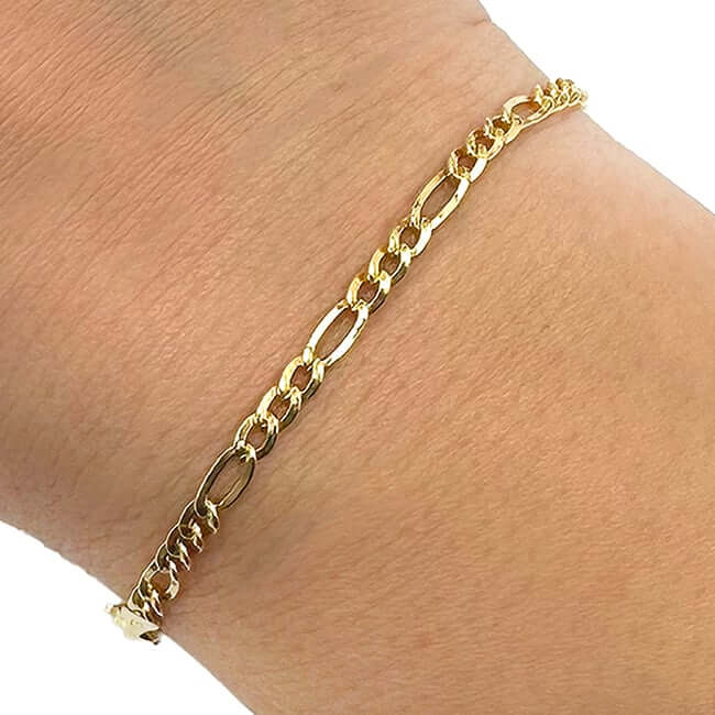 14K Gold-Filled 3mm Figaro Bracelet (Solid Links) 8"
