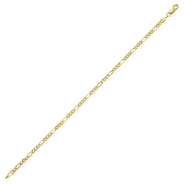 14K Gold-Filled 3mm Figaro Bracelet (Solid Links) 8"