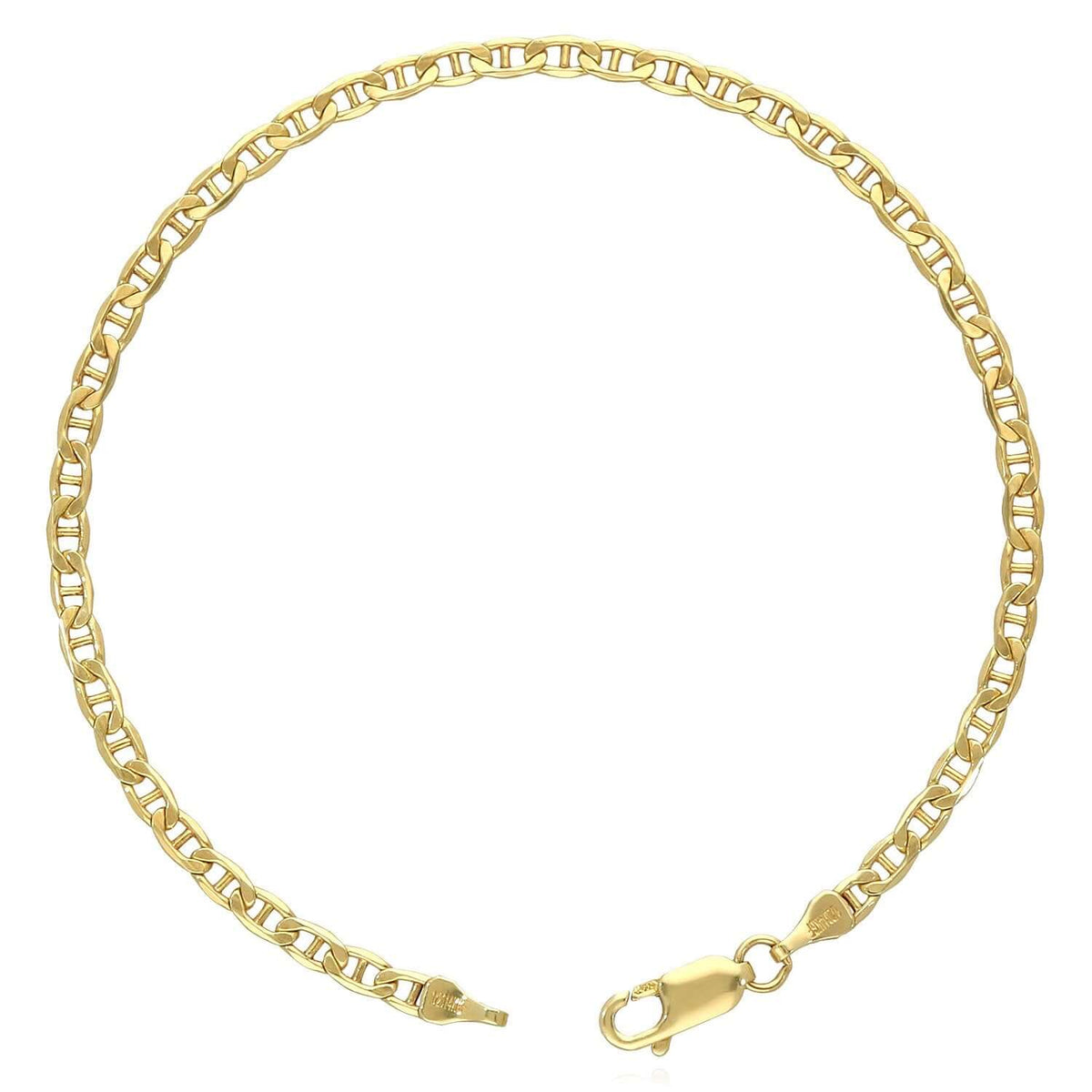 14K Gold - Filled 3mm Anchor Mariner Anklet (Solid Links) 10" - WJD Exclusives