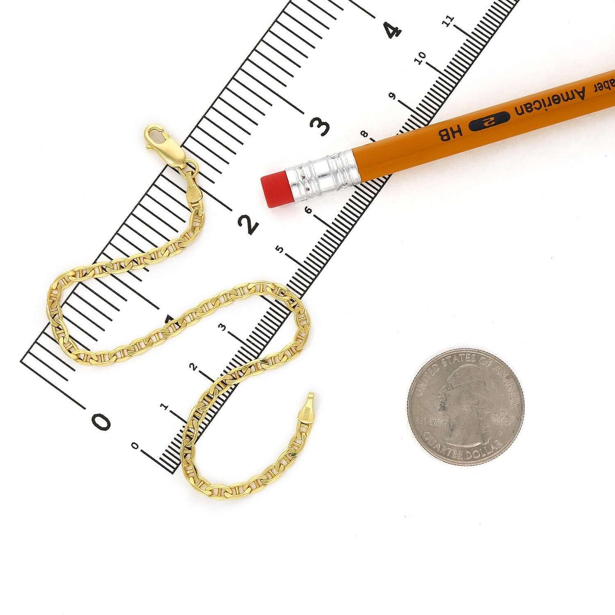 14K Gold - Filled 3mm Anchor Mariner Anklet (Solid Links) 10" - WJD Exclusives