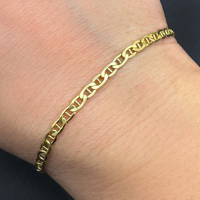 14K Gold - Filled 3mm Anchor Mariner Bracelet (Solid Links) 8" - WJD Exclusives