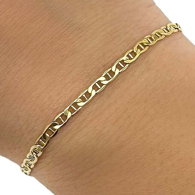 14K Gold - Filled 3mm Anchor Mariner Bracelet (Solid Links) 8" - WJD Exclusives
