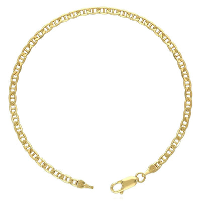 14K Gold - Filled 3mm Anchor Mariner Bracelet (Solid Links) 8" - WJD Exclusives