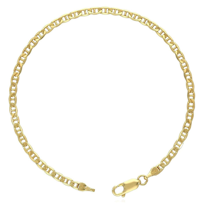 14K Gold - Filled 3mm Anchor Mariner Bracelet (Solid Links) 8" - WJD Exclusives