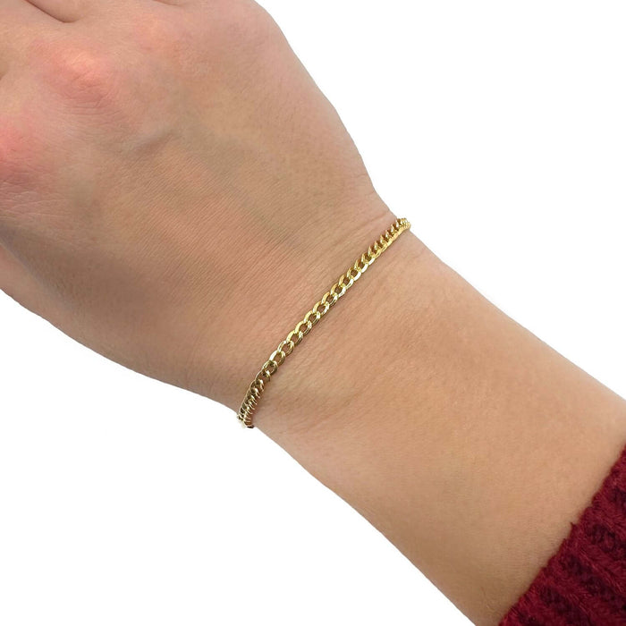 14K Gold - Filled 3mm Cuban Curb Chain Bracelet (Solid Links) 8" - WJD Exclusives