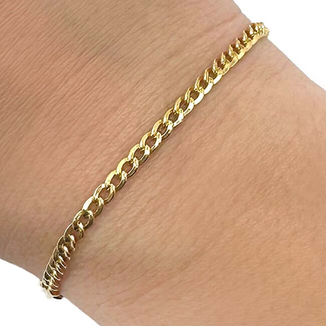 14K Gold - Filled 3mm Cuban Curb Chain Bracelet (Solid Links) 8" - WJD Exclusives