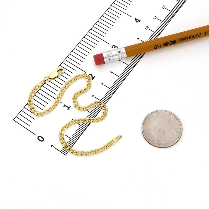 14K Gold - Filled 3mm Cuban Curb Chain Bracelet (Solid Links) 8" - WJD Exclusives