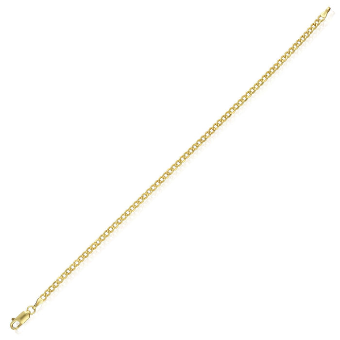 14K Gold - Filled 3mm Cuban Curb Chain Bracelet (Solid Links) 8" - WJD Exclusives