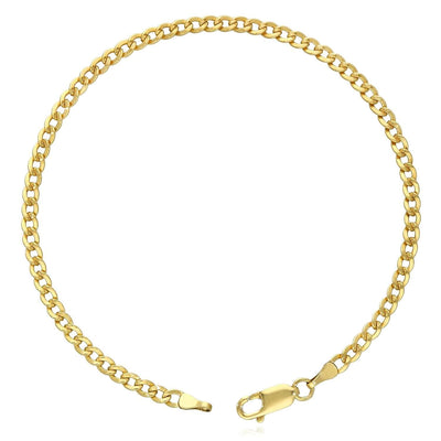 14K Gold - Filled 3mm Cuban Curb Chain Bracelet (Solid Links) 8" - WJD Exclusives