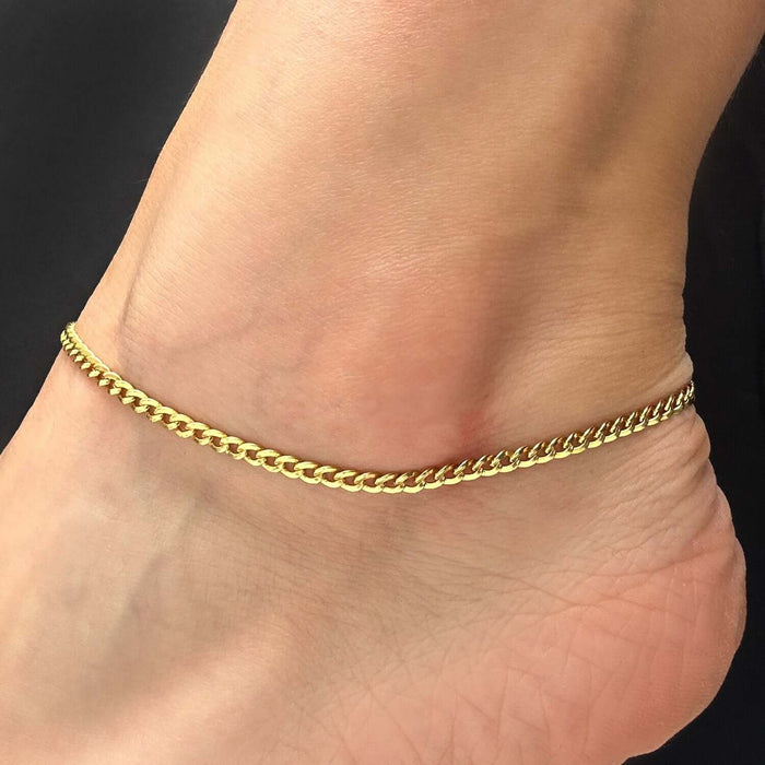 14K Gold - Filled 3mm Cuban Anklet (Solid Links) 10" - WJD Exclusives
