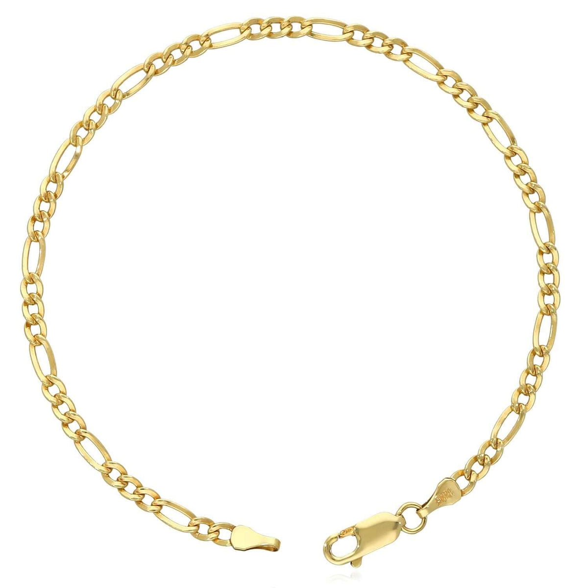 14K Gold - Filled 3mm Figaro Anklet (Solid Links) 10" - WJD Exclusives