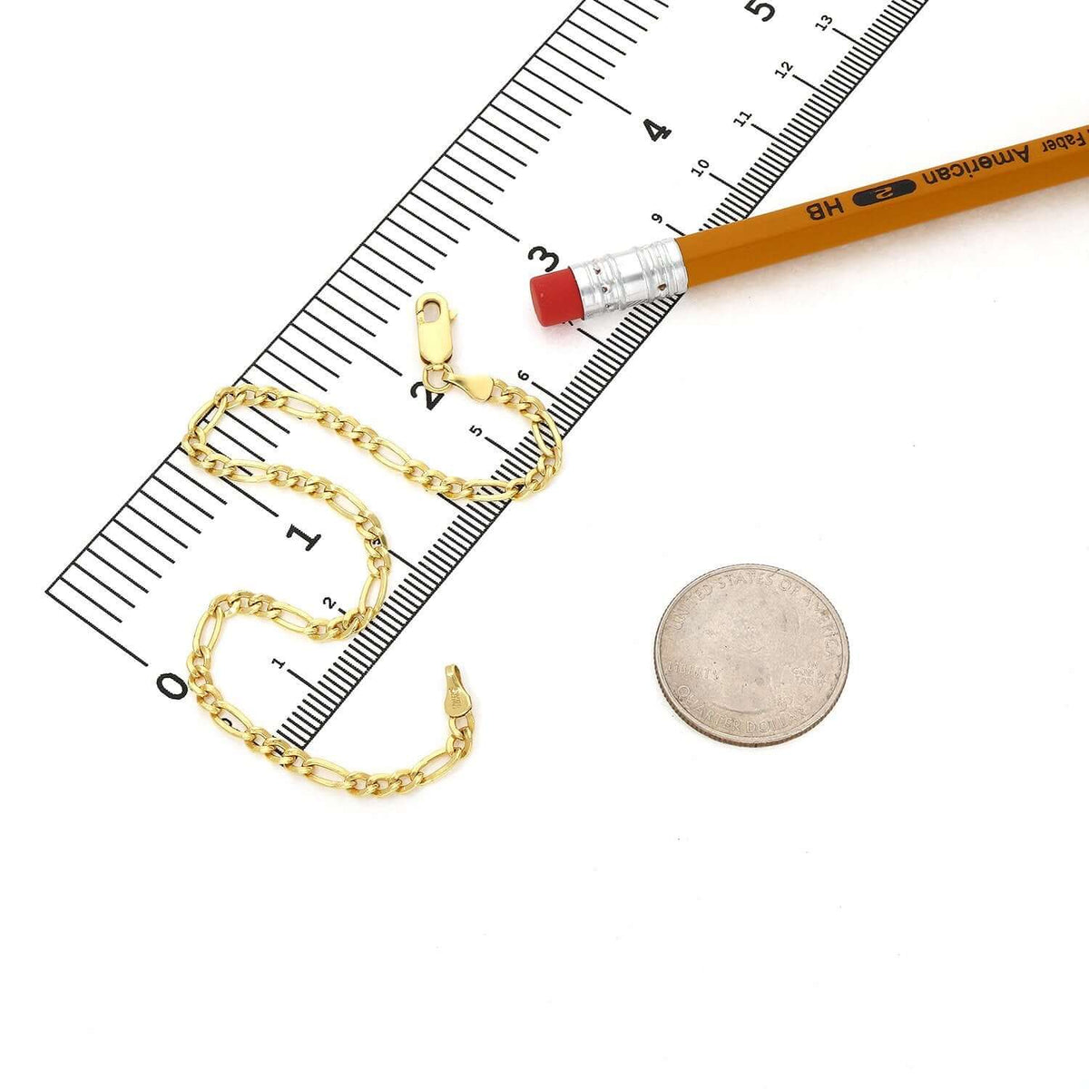 14K Gold - Filled 3mm Figaro Anklet (Solid Links) 10" - WJD Exclusives