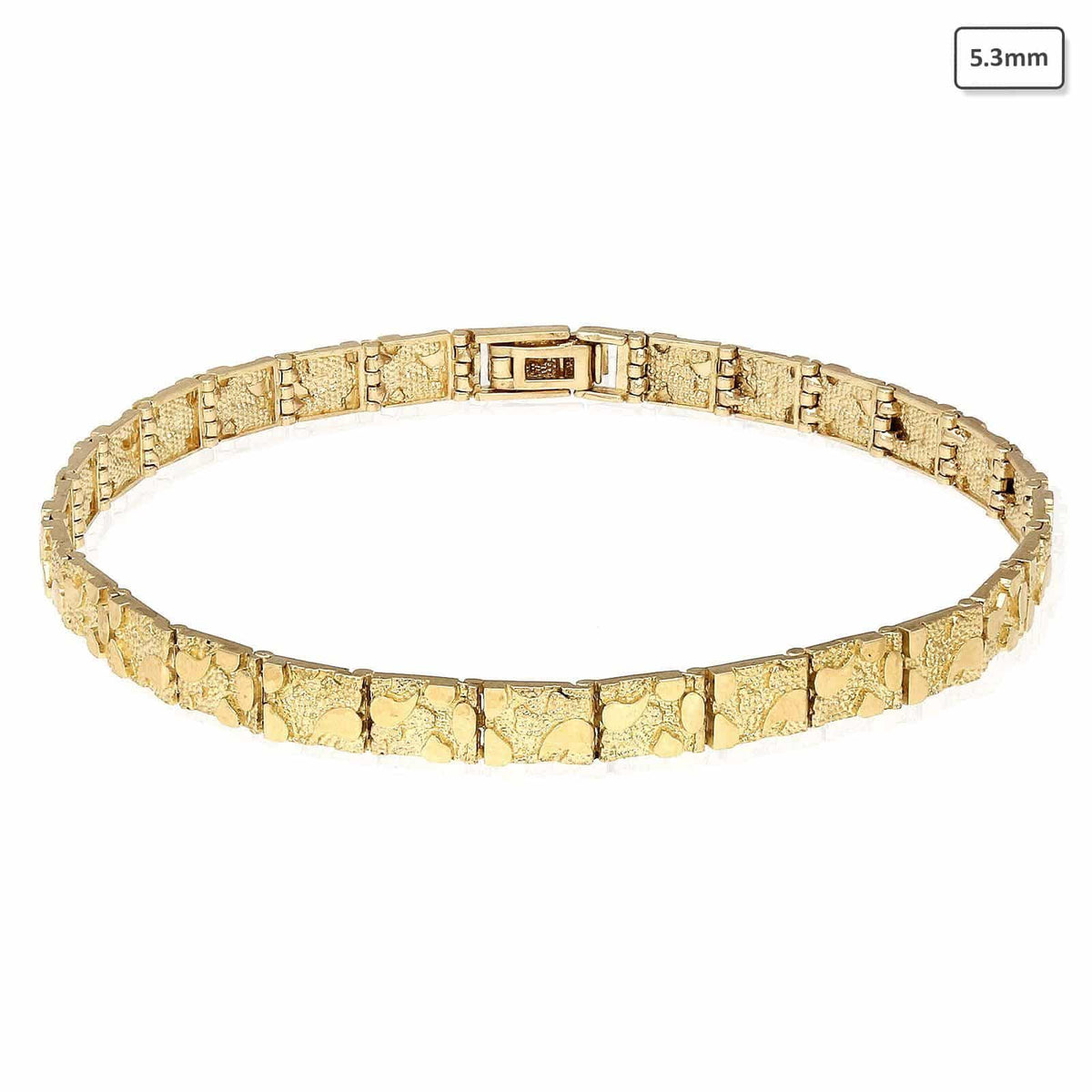 10K Gold Yellow 5.3mm-9mm Nugget Diamond-Cut Bracelet (Solid Links) 8.25"