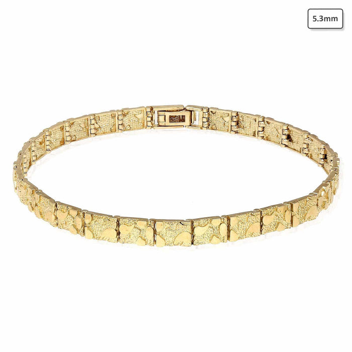 10K Gold Yellow 5.3mm-9mm Nugget Diamond-Cut Bracelet (Solid Links) 8.25"