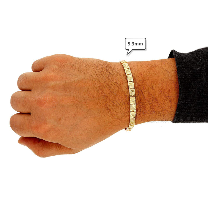 10K Gold Yellow 5.3mm-9mm Nugget Diamond-Cut Bracelet (Solid Links) 8.25"