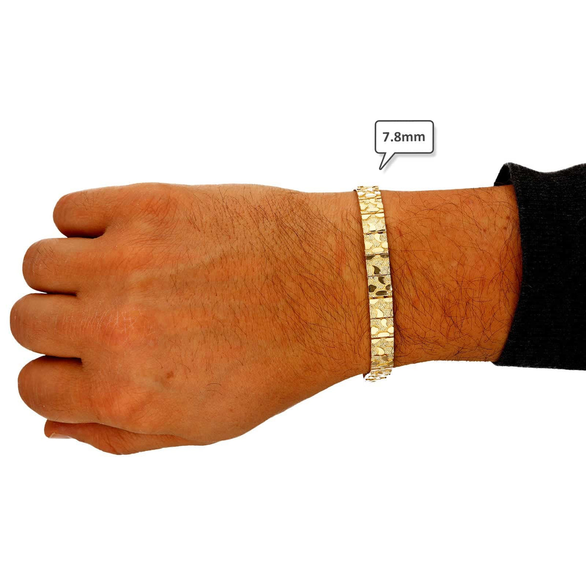 10K Gold Yellow 5.3mm-9mm Nugget Diamond-Cut Bracelet (Solid Links) 8.25"