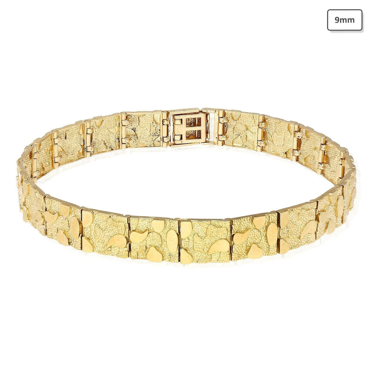 10K Gold Yellow 5.3mm-9mm Nugget Diamond-Cut Bracelet (Solid Links) 8.25"