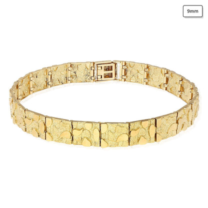 Solid 10K Gold Yellow 5.3mm-9mm Nugget Diamond-Cut Bracelet 8.25"