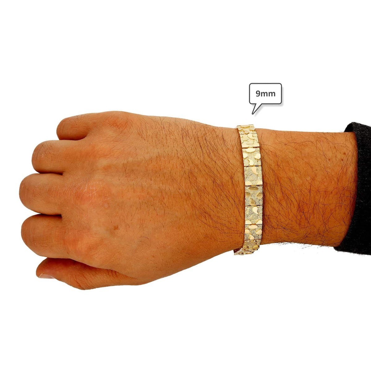 10K Gold Yellow 5.3mm-9mm Nugget Diamond-Cut Bracelet (Solid Links) 8.25"