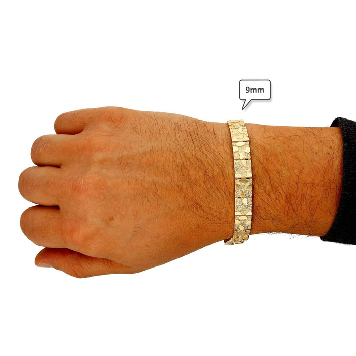 10K Gold Yellow 5.3mm-9mm Nugget Diamond-Cut Bracelet (Solid Links) 8.25"