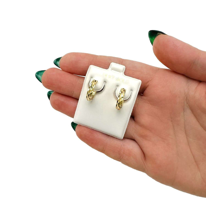 14K Gold Yellow, White, Rose Diamond - Cut Huggie Hoop Earrings 15mm - WJD Exclusives