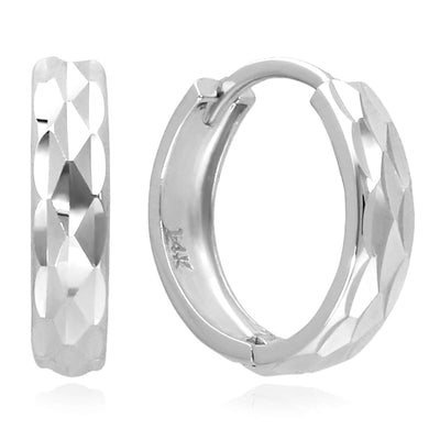 14K Gold Yellow, White, Rose Diamond - Cut Huggie Hoop Earrings 15mm - WJD Exclusives