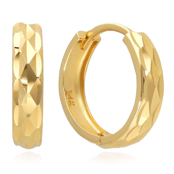 14K Gold Yellow, White, Rose Diamond - Cut Huggie Hoop Earrings 15mm - WJD Exclusives