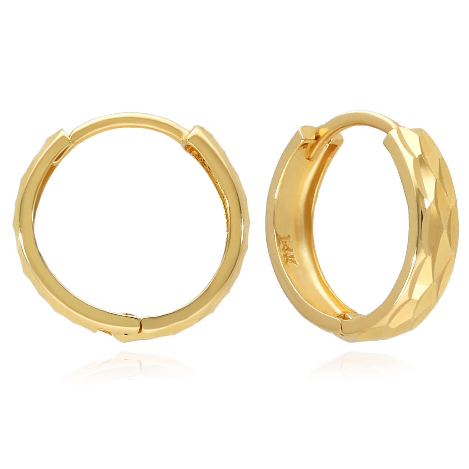 14K Solid Gold Diamond-Cut Large Hoop Earrings – Lightweight, Snap Latch Back (25mm)