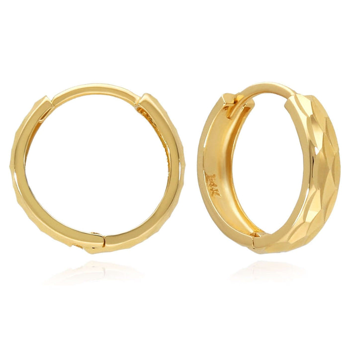 14K Gold Yellow, White, Rose Diamond - Cut Huggie Hoop Earrings 15mm - WJD Exclusives