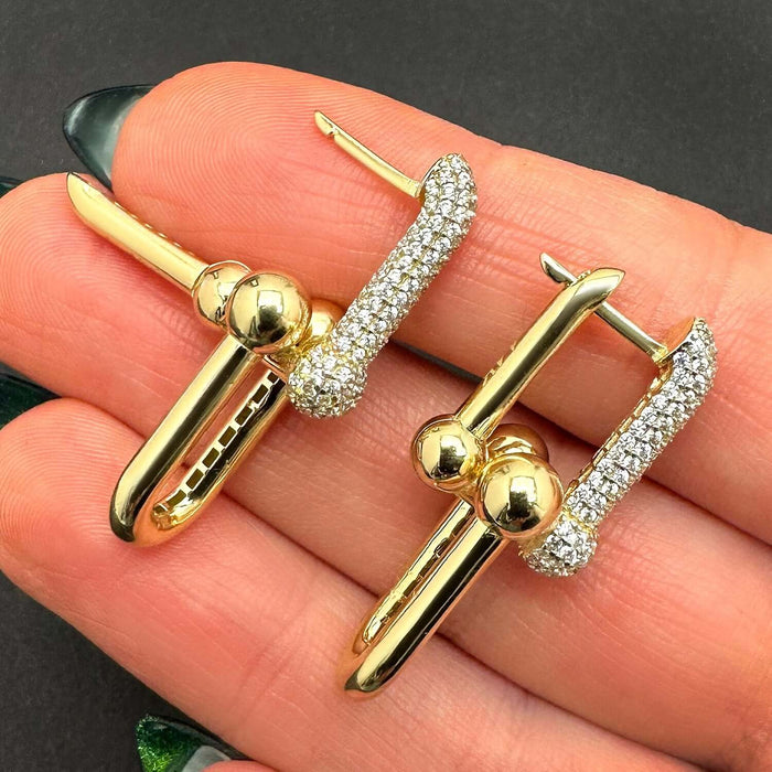 14K Gold HardWear Dangle Earrings with CZ Side Accents 35mm - WJD Exclusives