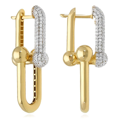 14K Gold HardWear Dangle Earrings with CZ Side Accents 35mm - WJD Exclusives