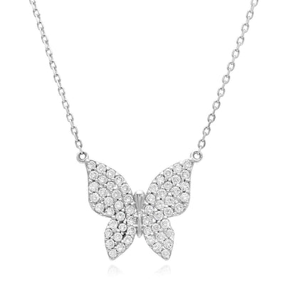 1.3CTW Natural Diamonds 14K White Rose Gold Butterfly Necklace (Solid Links) 16" - WJD Exclusives