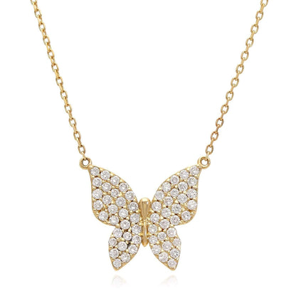 1.3CTW Natural Diamonds 14K Real Gold White, Rose Butterfly Pendant Necklace 16"