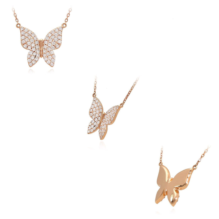 1.3CTW Natural Diamonds 14K White Rose Gold Butterfly Necklace (Solid Links) 16" - WJD Exclusives