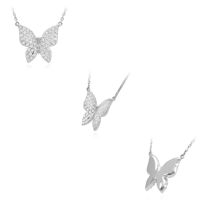 1.3CTW Natural Diamonds 14K White Rose Gold Butterfly Necklace (Solid Links) 16" - WJD Exclusives