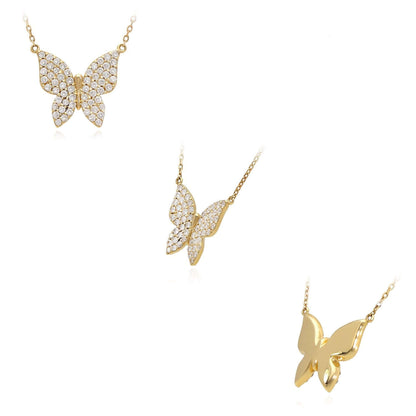 1.3CTW Natural Diamonds 14K Real Gold White, Rose Butterfly Pendant Necklace 16"