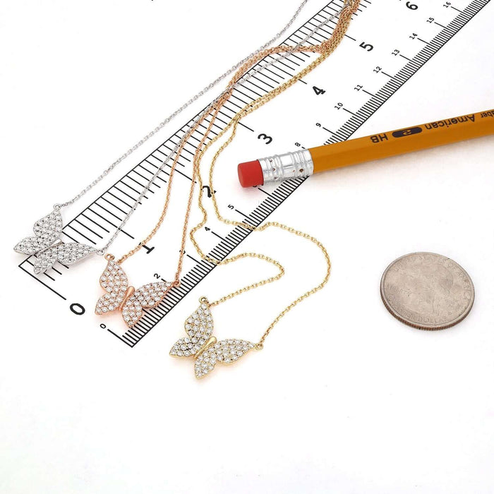 1.3CTW Natural Diamonds 14K White Rose Gold Butterfly Necklace (Solid Links) 16" - WJD Exclusives